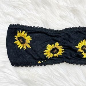 Forever 21 Sunflower Lace Trim Bandeau Black and Yellow Size Medium